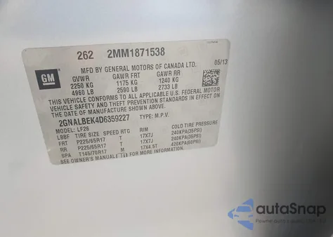 2013 Chevrolet Equinox Ls from USA, damaged, VIN 2GNALBEK4D6359227